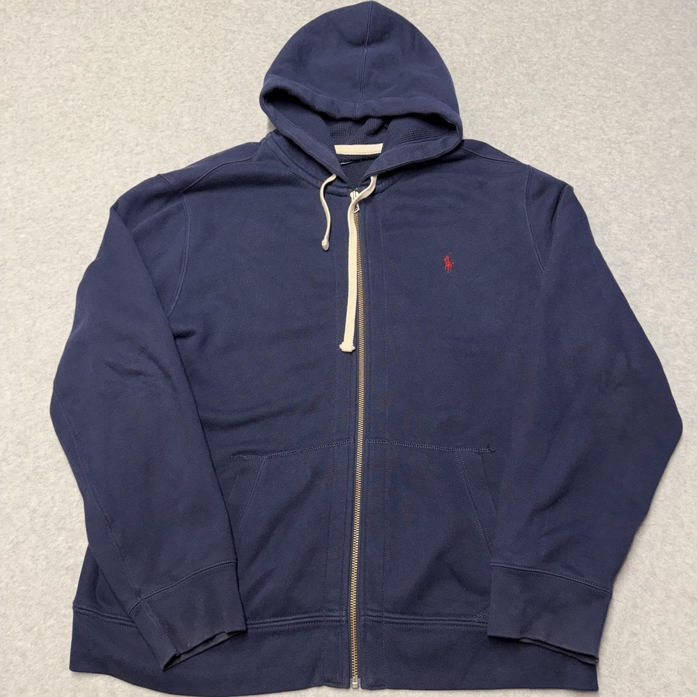 Polo Ralph Lauren Thermal Hoodie Mens 2XL Blue Full Zip Fleece Pony Logo